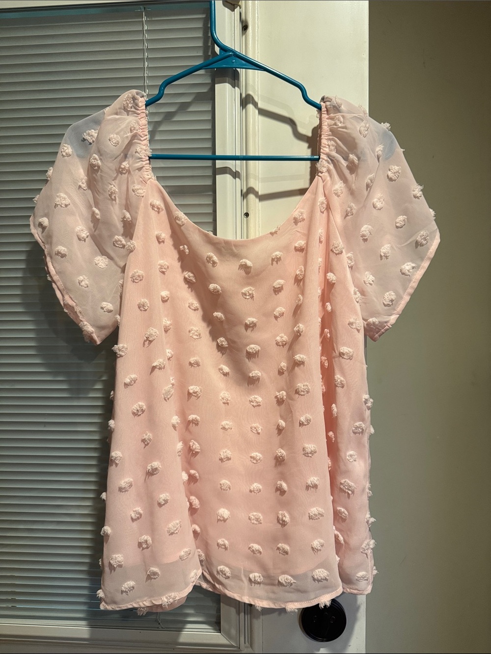 Light Pink Swiss Dot Short Sleeve Blouse